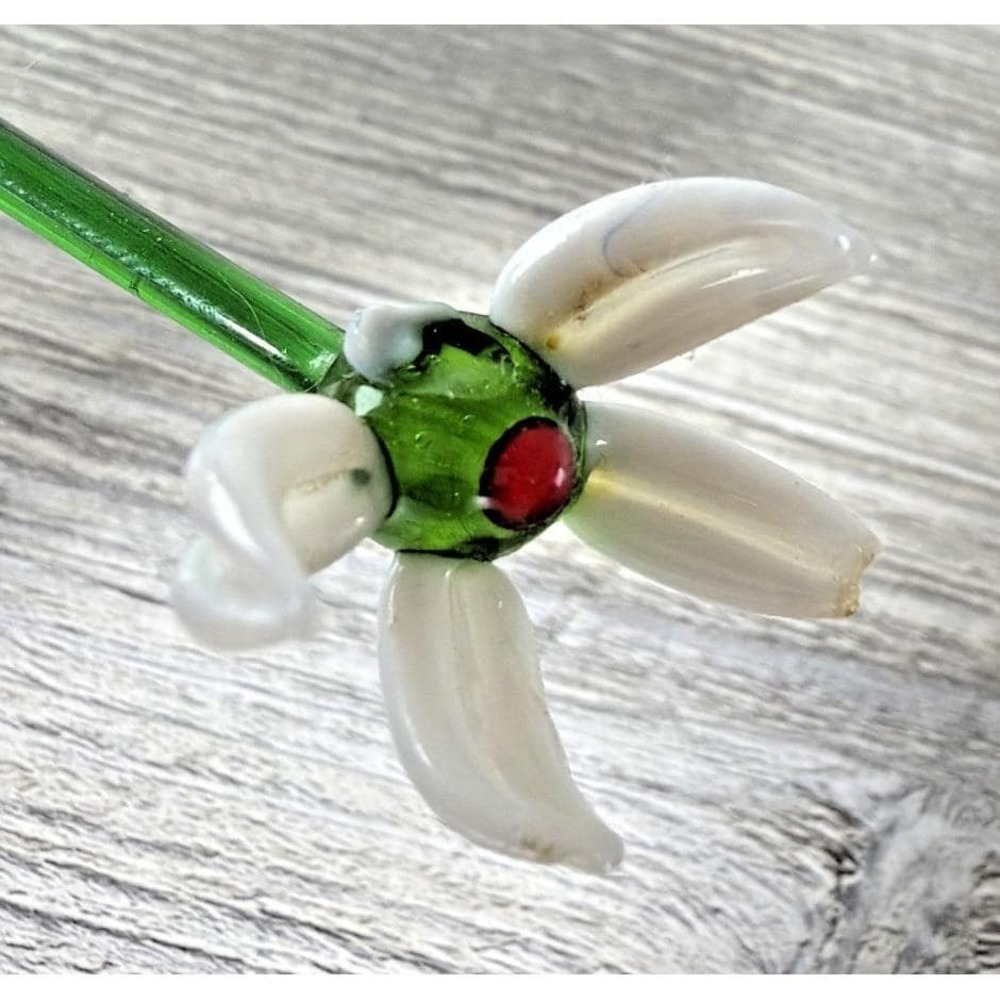 Vtg 4 Hand Blown Glass Swizzle Cocktail Stirring Sticks Flowers Red White Green - Picture 5 of 8